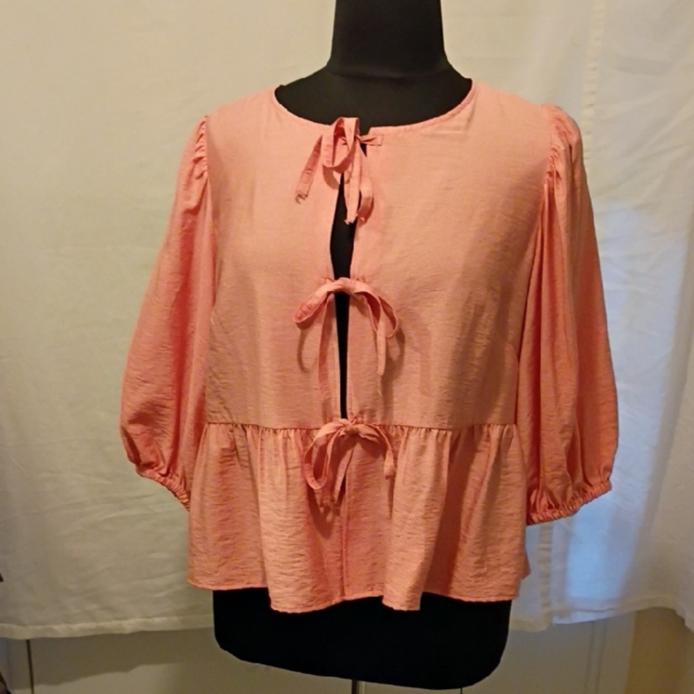 a new day Coral Tie-Detail Peach Blouse XXL, 90% Rayon/10% Nylon nwot
